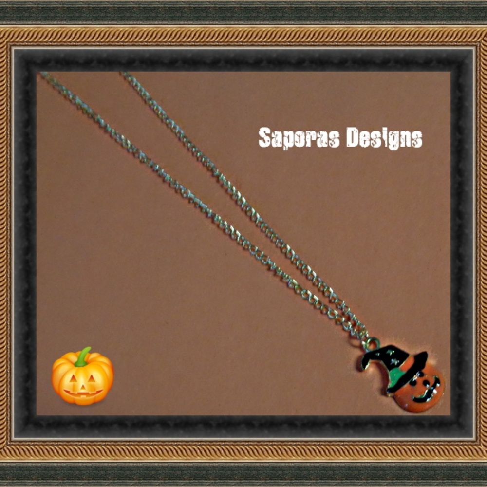 Gold Tone Halloween Pumpkin Design Necklace